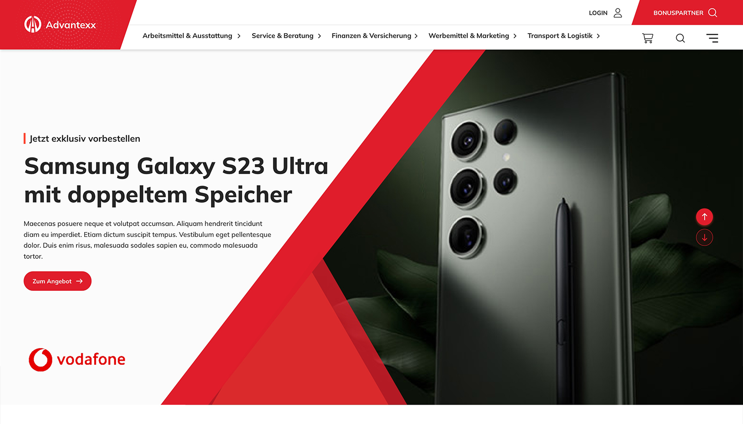 Screenshot der Advantexx Startseite