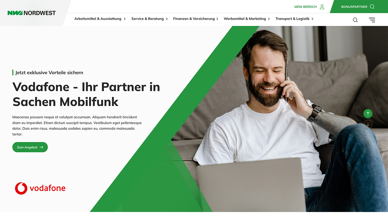 Screenshot der Nordwest Startseite von Advantexx