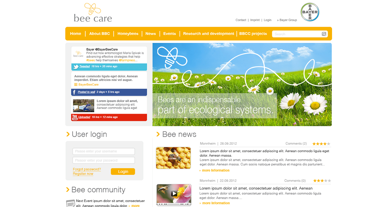 Screenshot der ehemaligen Bayer bee care Startseite