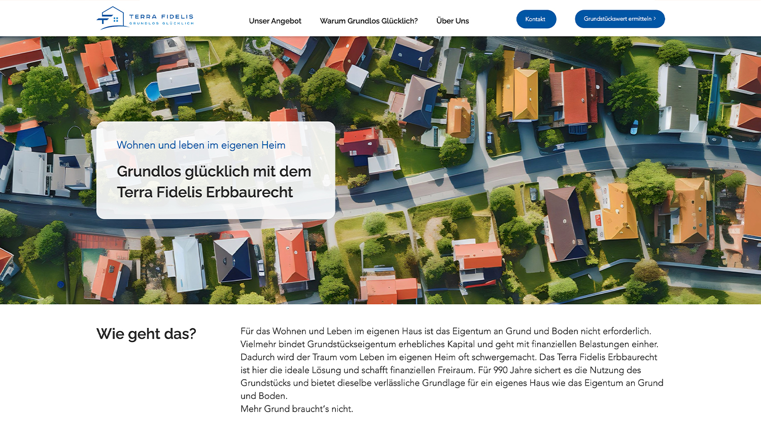 Screenshot von der Startseite der Terra Fidelis GmbH