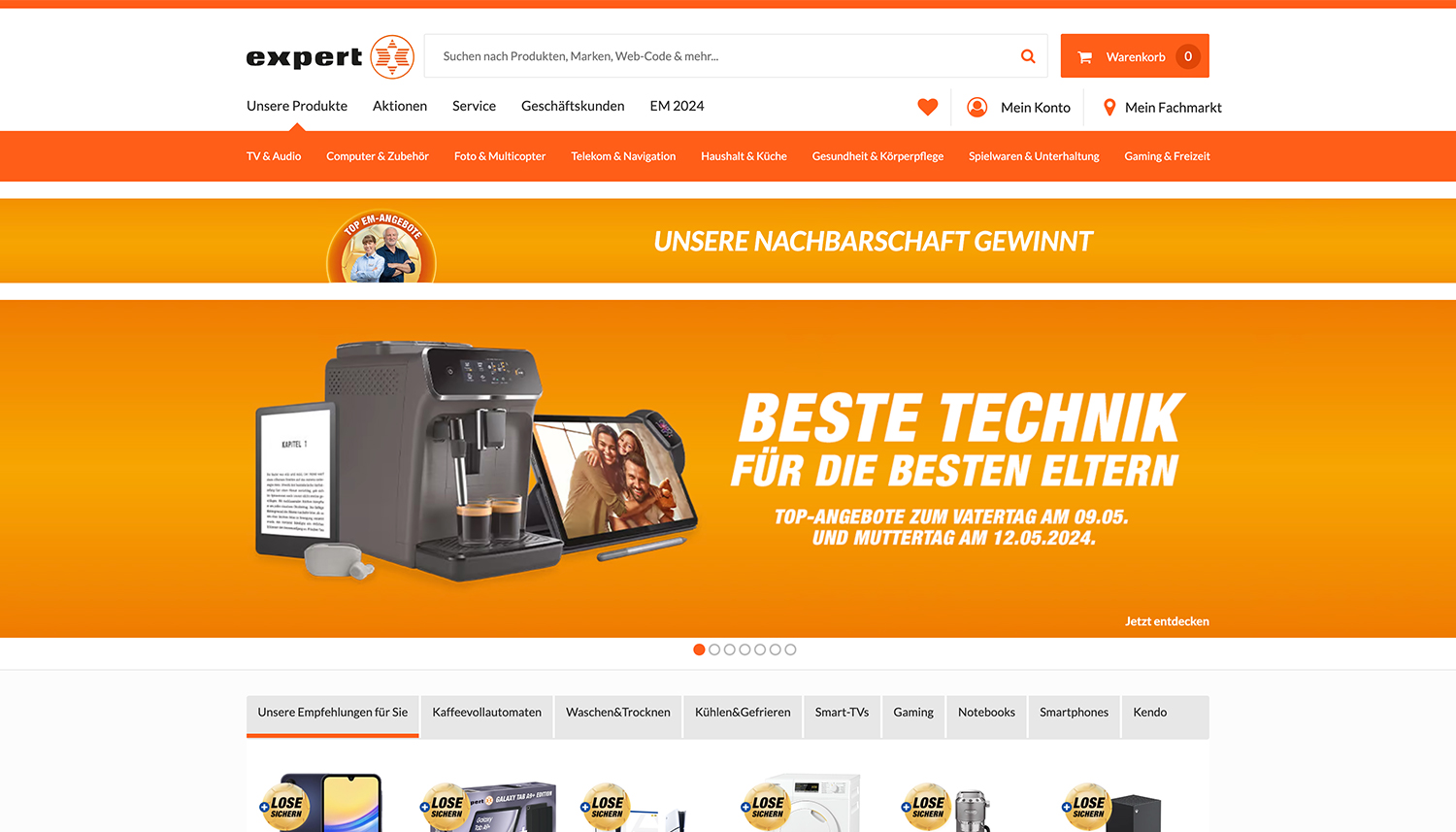 Screenshot von der Startseite der exert SE