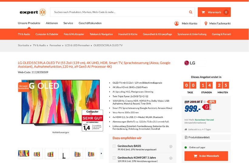 Screenshot der expert Produktdetailseite