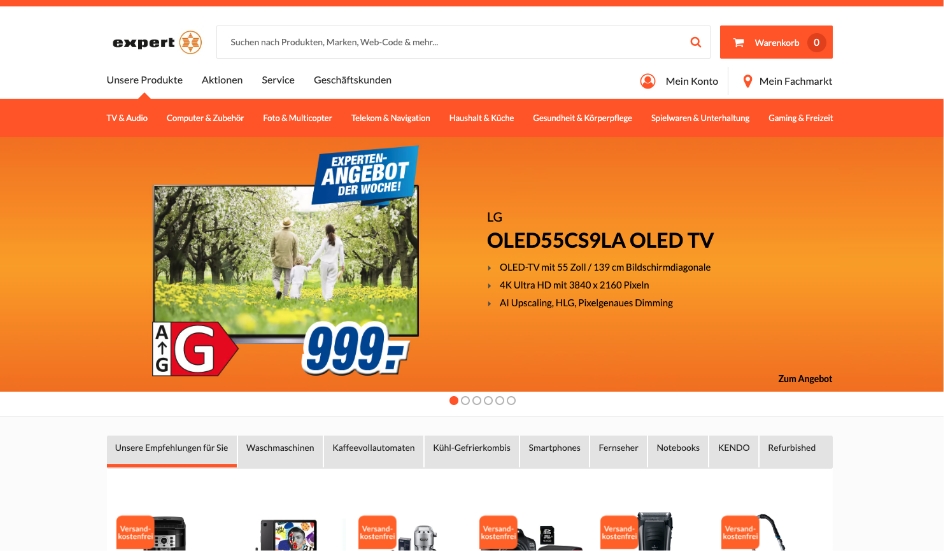 Screenshot der expert Startseite