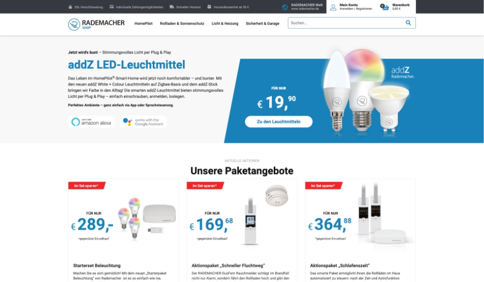 Screenshot der Rademacher Startseite