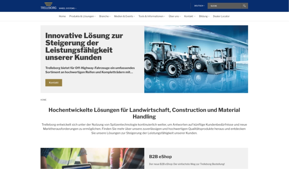 Screenshot der Trelleborg Startseite